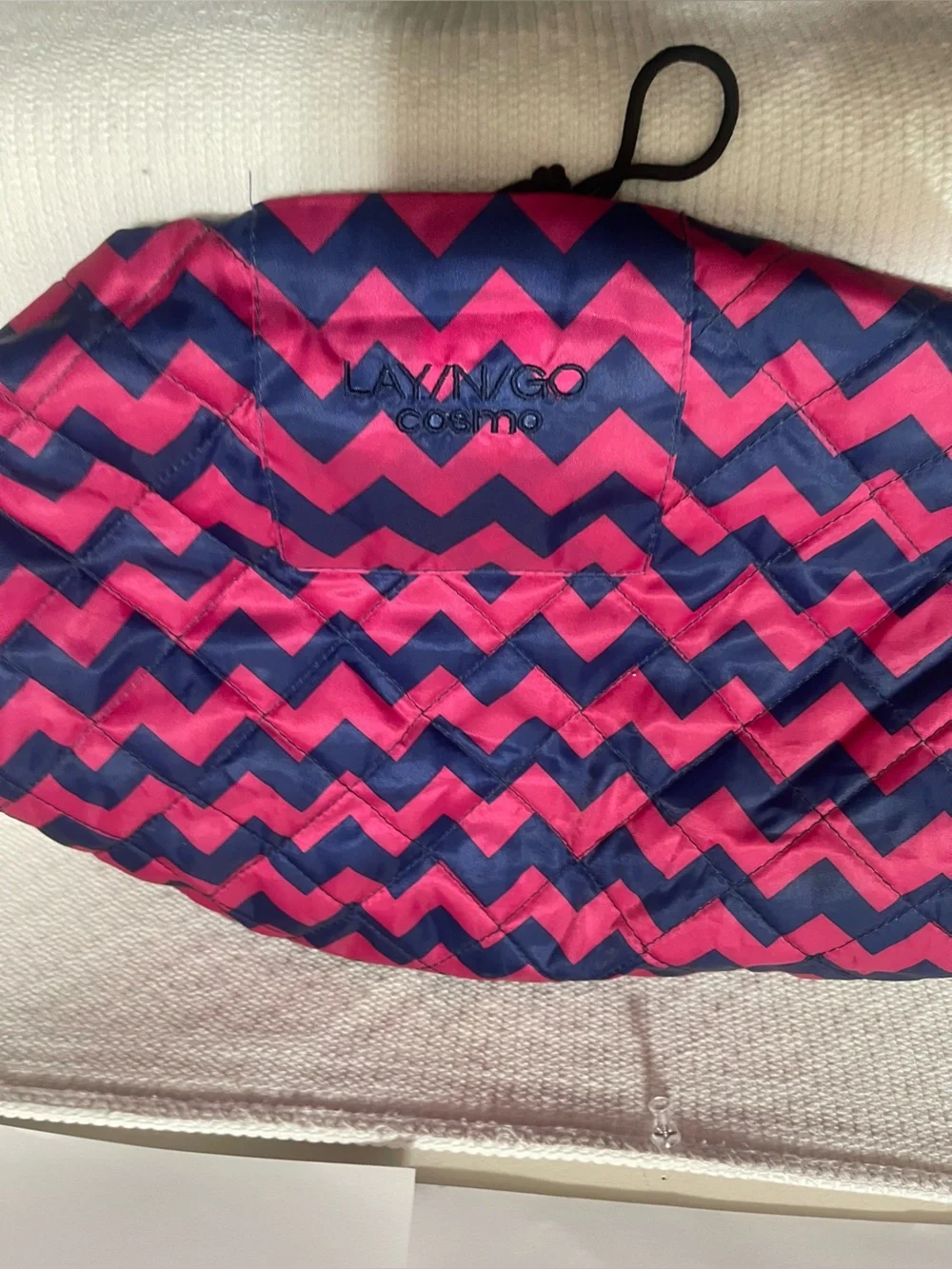 Chevron Drawstring Jewelry or Makeup Pouch - Pink & Navy